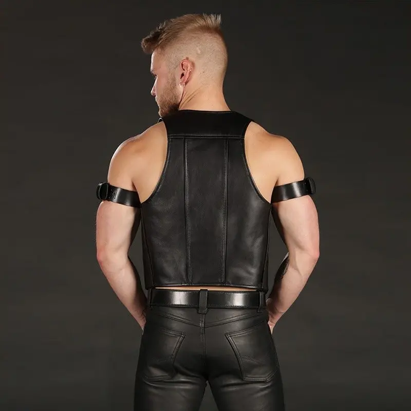 Gilet cuir Berlin Bar Vest Mr S Leather, dos étroit | Dark-Ink