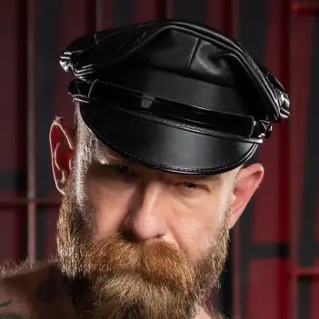 Casquette cuir moto Mr S Leather, visière mate | Dark-Ink