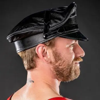 Mr S Leather biker cap, matte brim muir cut | Dark-Ink