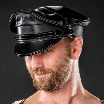 Gorra de cuero fetish Mr S Leather, visera mate | Dark-Ink