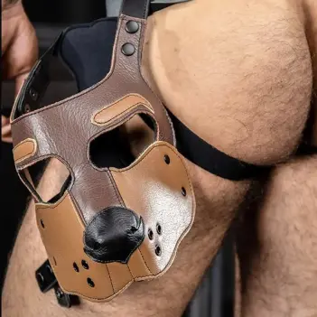 Mr S Leather Bone Hound puppy muzzle, open snout leather | Dark-Ink