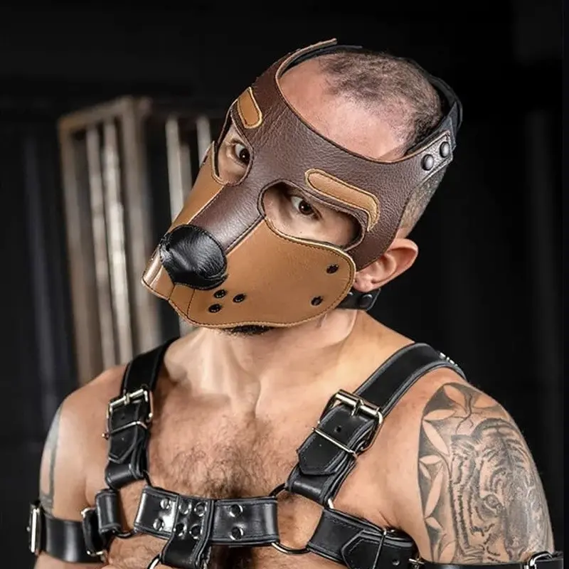 Mr S Leather Bone Hound puppy muzzle, open snout leather | Dark-Ink