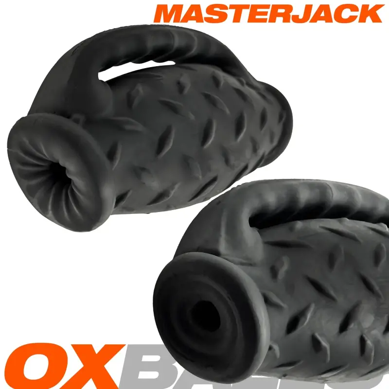 Masturbateur Oxballs Masterjack, 2 trous, poignée grip | Dark-Ink