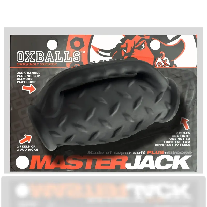 Masturbateur Oxballs Masterjack, 2 trous, poignée grip | Dark-Ink