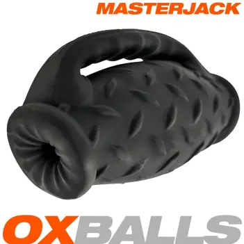 Masturbateur Oxballs Masterjack, 2 trous, poignée grip | Dark-Ink
