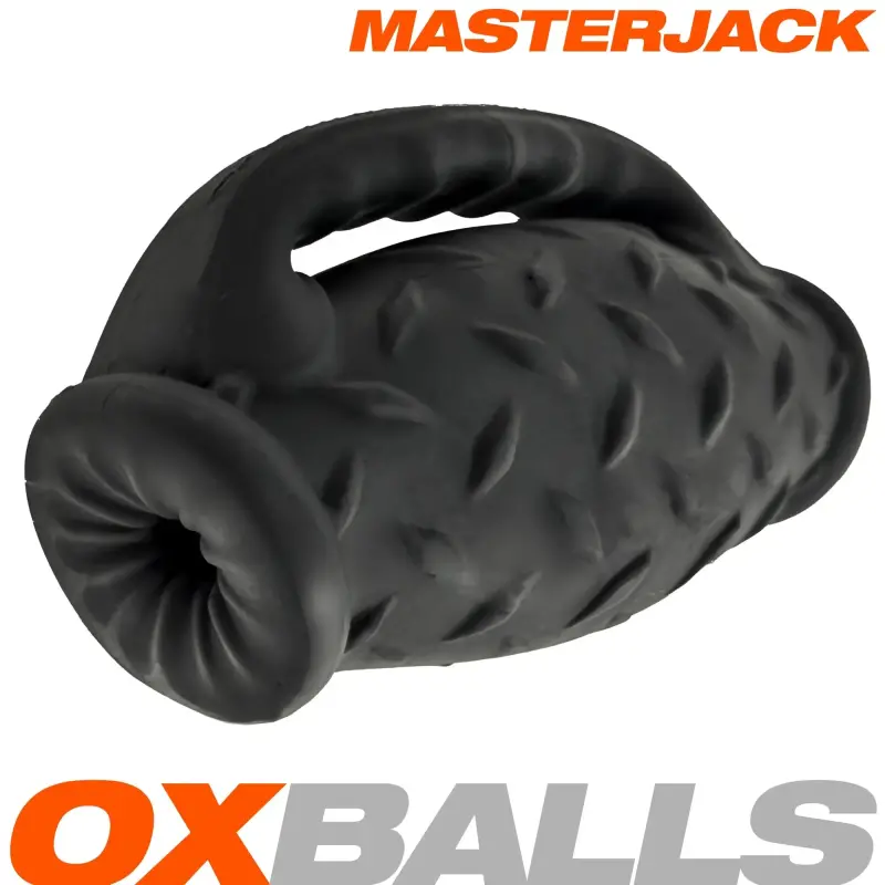 Masturbateur Oxballs Masterjack, 2 trous, poignée grip | Dark-Ink