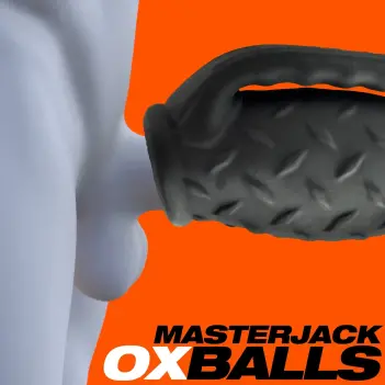 Masturbateur Oxballs Masterjack, 2 trous, poignée grip | Dark-Ink