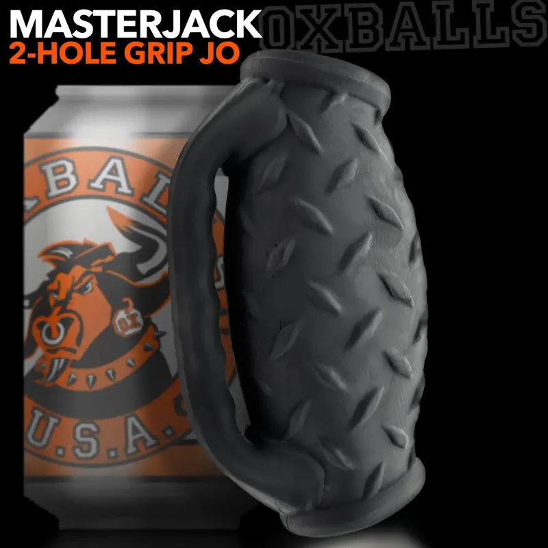 Masturbateur Oxballs Masterjack, 2 trous, poignée grip | Dark-Ink