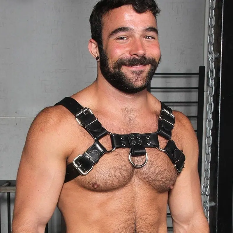 Mr S Leather Bulldog 2.0 leather harness, crossed straps | Dark-Ink
