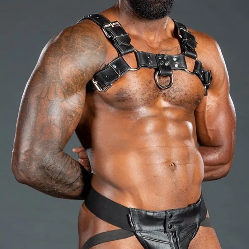 Mr S Leather Bulldog 2.0 leather harness, crossed straps | Dark-Ink