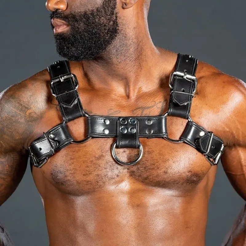 Mr S Leather Bulldog 2.0 leather harness, crossed straps | Dark-Ink