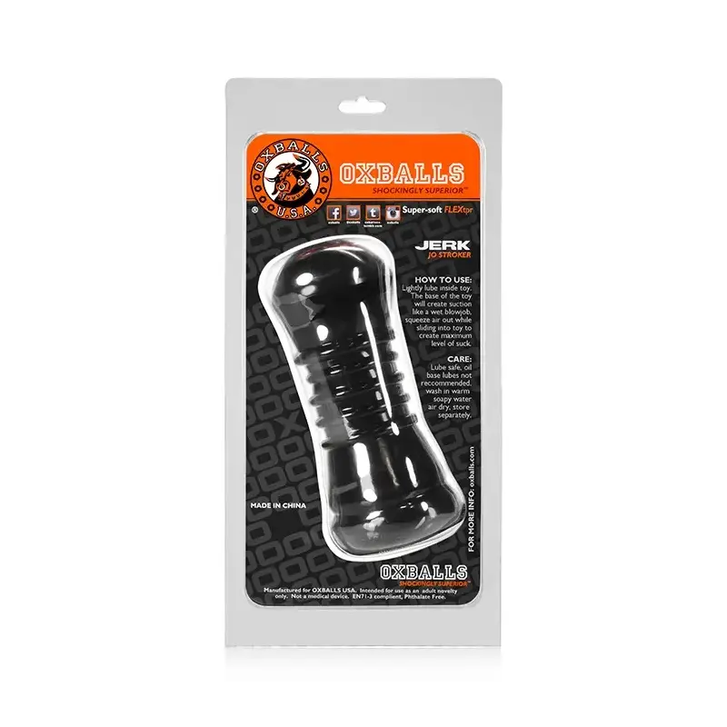 Masturbateur Oxballs Jerk, grip haltère, rainuré | Dark-Ink