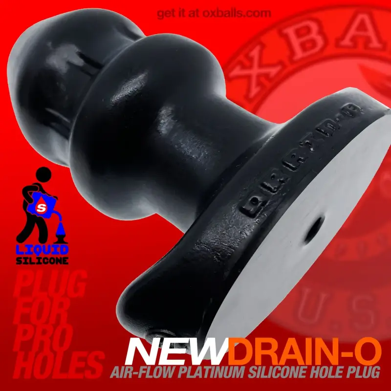 Oxballs Drain-O Butt Plug, flow-thru channel, 2 sizes | Dark-Ink
