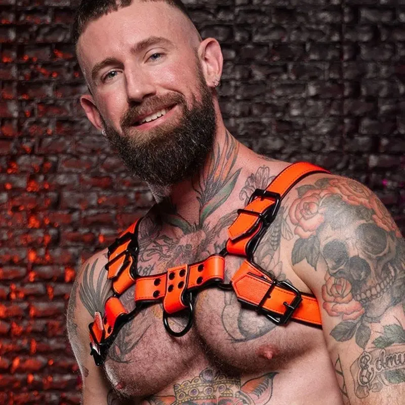 Harnais cuir Dark Room Bulldog Mr S Leather, néon | Dark-Ink