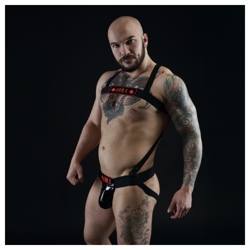 Jockstrap de vinilo con logo rojo 27038