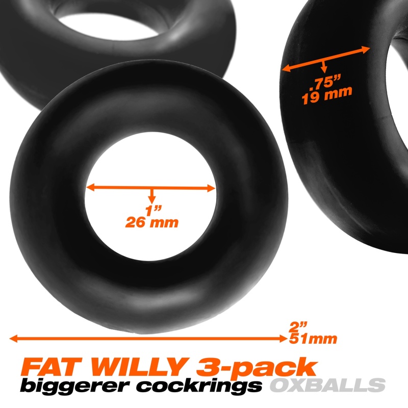 FAT WILLY 3er-Pack Cockringe Schwarz 29433