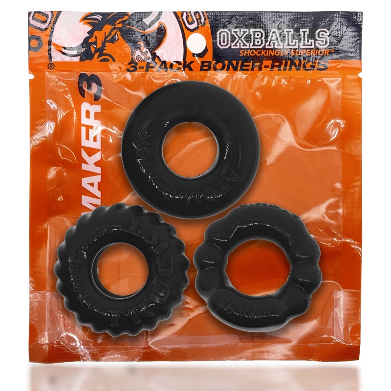 BONEMAKER Pack de 3 cockrings negros 29463