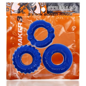 BONEMAKER Pack de 3 cockrings bleus 29478