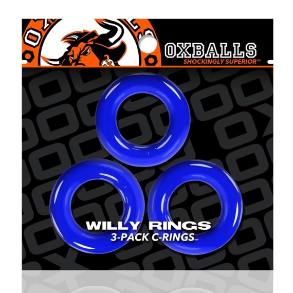 Flexible cockring OXBALLS WILLY RINGS Pack 3 extensible blue cockrings 29621