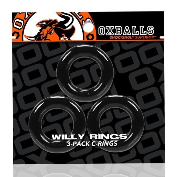 WILLY RINGS Pack 3 cockrings noirs extensibles 29624