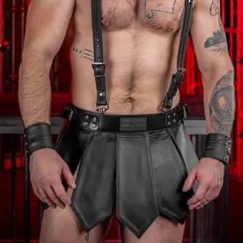 Kilt cuir Gladiator Mr S Leather, taille basse fait main | Dark-Ink