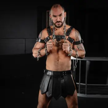 Kilt cuir Gladiator Mr S Leather, taille basse fait main | Dark-Ink