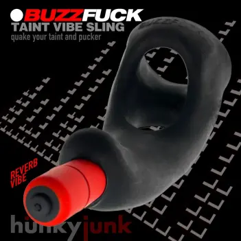 Cockring sling Buzzfuck Hunky Junk, vibrador en perineo | Dark-Ink
