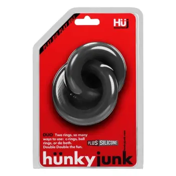 Hunky Junk Duo Linked Cock Ring, two-size chain-link set | Dark-Ink