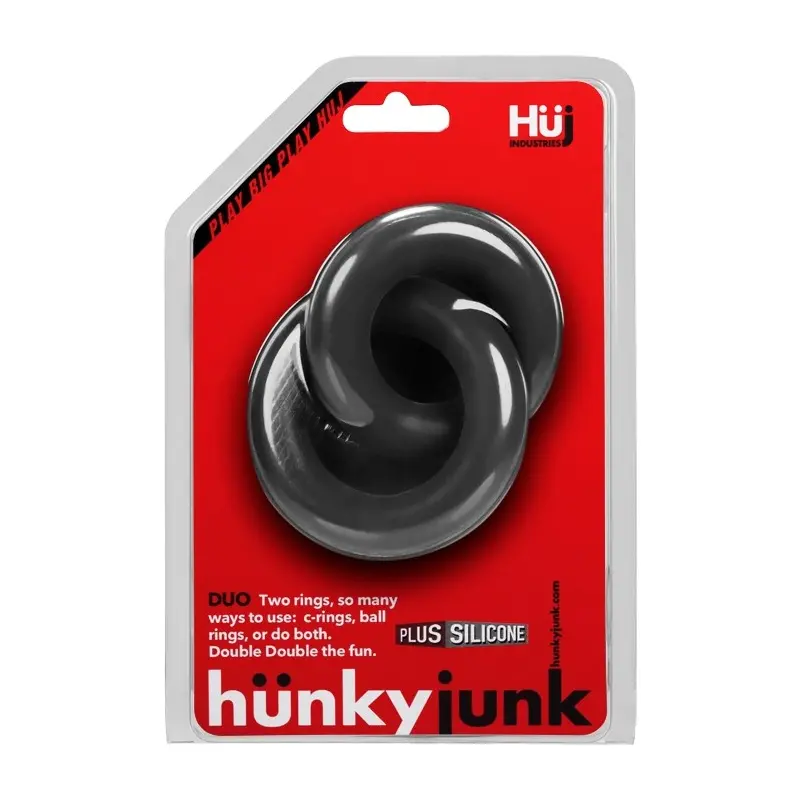 Hunky Junk Duo Linked Cock Ring, two-size chain-link set | Dark-Ink