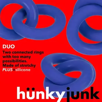 Hunky Junk Duo Linked Cock Ring, two-size chain-link set | Dark-Ink