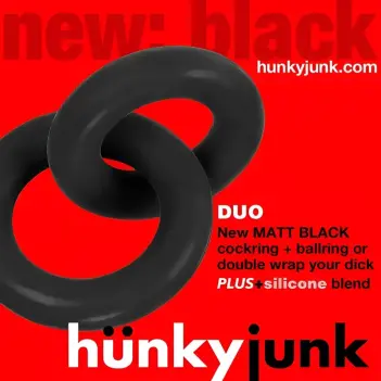Hunky Junk Duo Penisring, zwei verkettete Ringe TPR/Silikon | Dark-Ink
