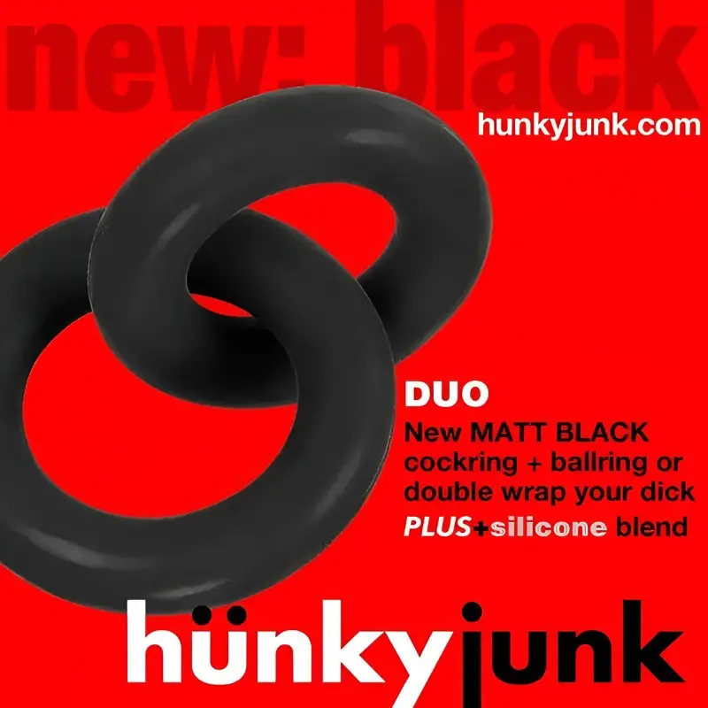 Hunky Junk Duo Linked Cock Ring, two-size chain-link set | Dark-Ink