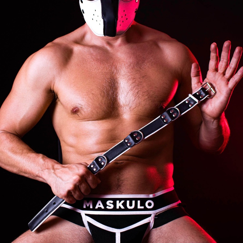 Deluxe Bondage Leather Collar Black White 32769