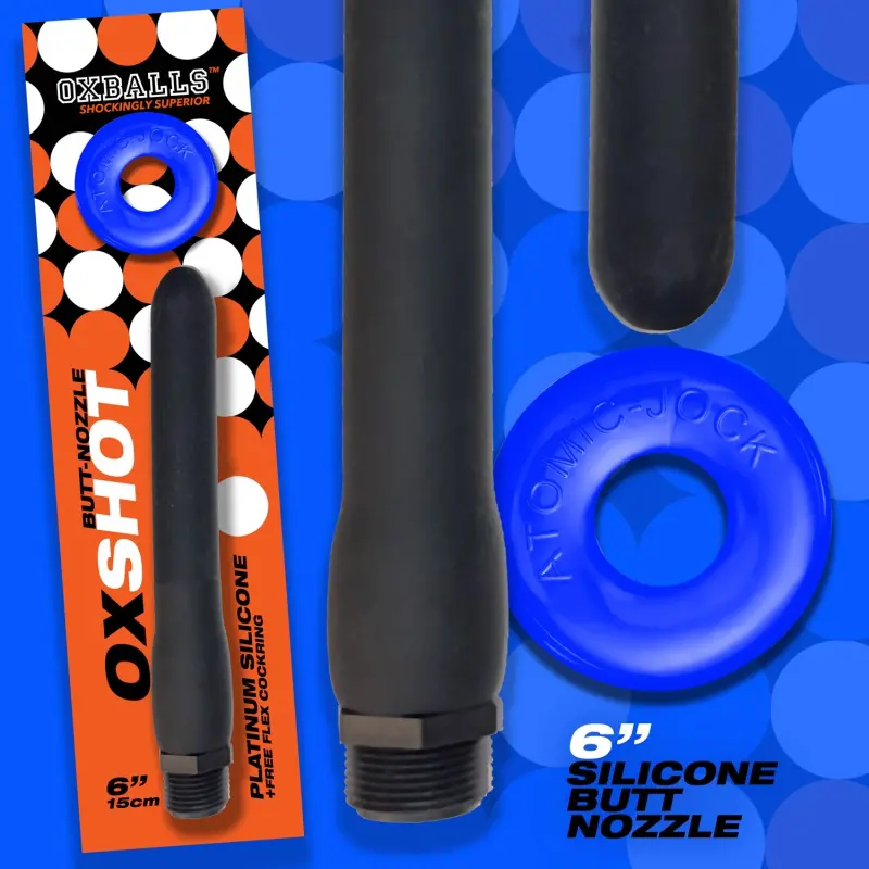 Oxballs OXSHOT Butt Nozzle, platinum silicone + cockring | Dark-Ink