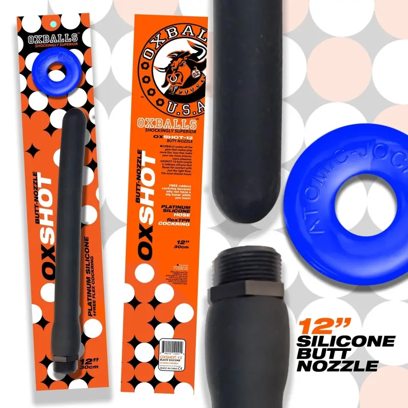 Oxballs OXSHOT Butt Nozzle, platinum silicone + cockring | Dark-Ink