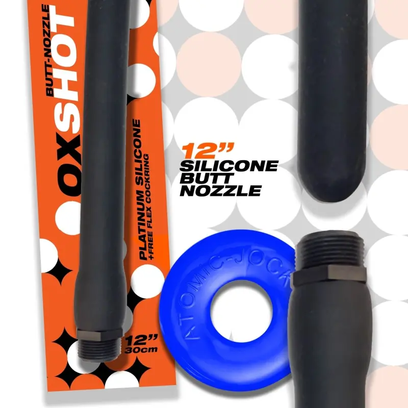 Oxballs OXSHOT Butt Nozzle, platinum silicone + cockring | Dark-Ink