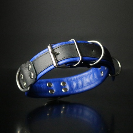 Deluxe Bondage Leather Collar Black Blue 32936
