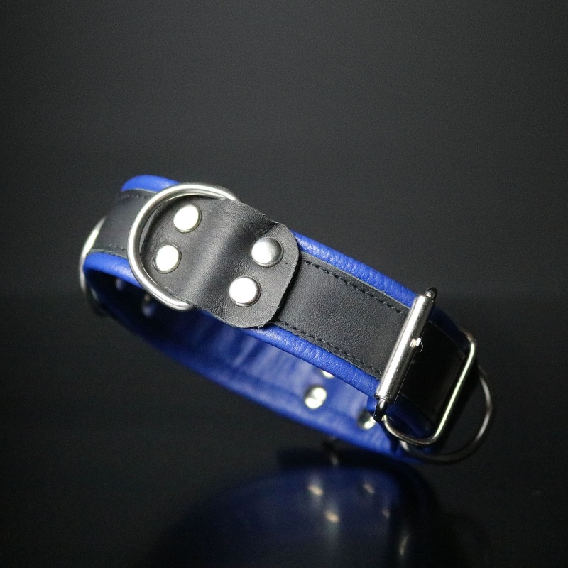Deluxe Bondage Leather Collar Negro Azul 32941