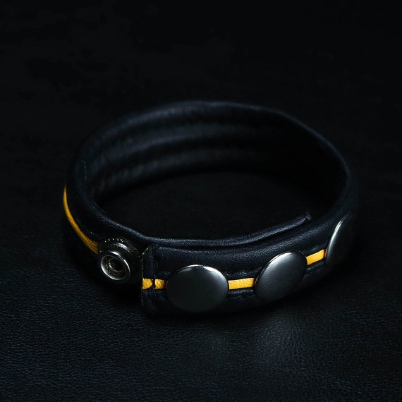 Cockring cuir Dark-Line Cockstrap Cuir Noir Jaune 33414