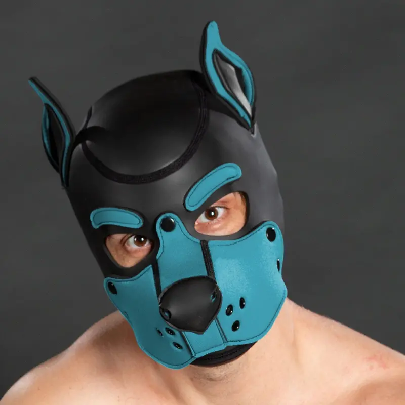 Mr S Leather K9 Hood Aqua neoprene puppy hood, posable ears | Dark-Ink