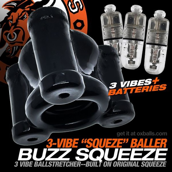 Silicone ballstretcher OXBALLS BUZZ SQUEEZE Vibrating black ballstretcher 37950