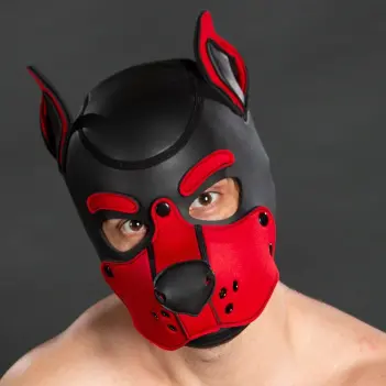 Mr S Leather K9 Hood Red, neoprene puppy hood | Dark-Ink