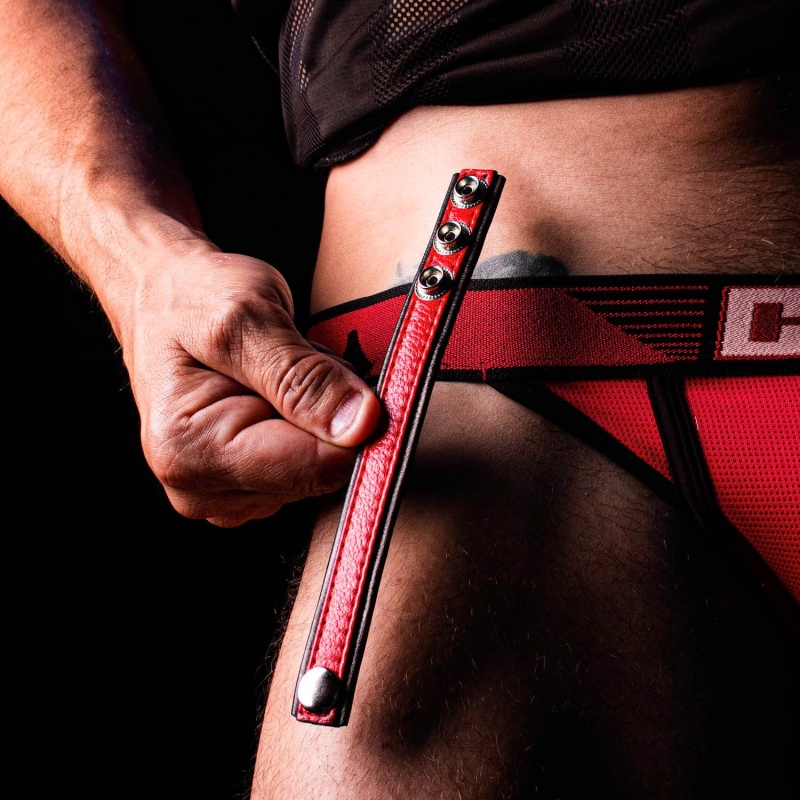 Cockring Rainbow cuir ajustable Rouge 41617