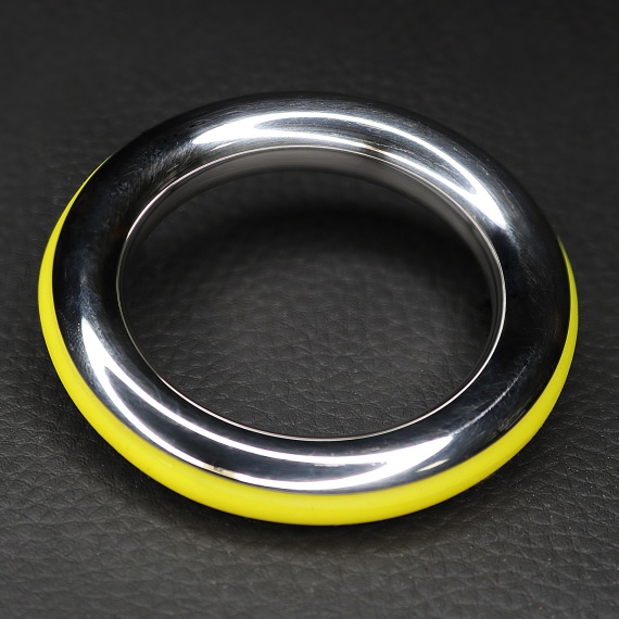 Metal cock ring Dark-Line Ze Cazzo Cockring steel and yellow silicone 41657
