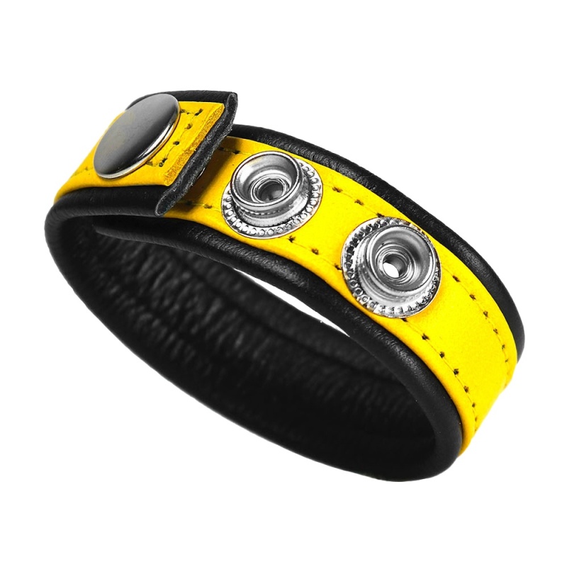 Rainbow adjustable leather CockRing Yellow 41668