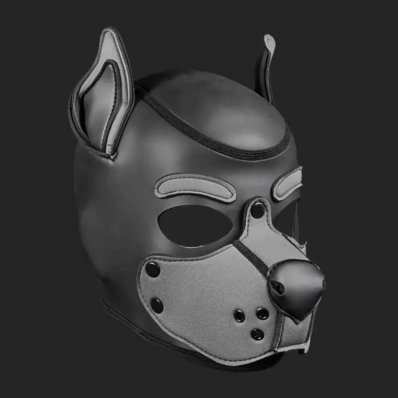 Mr S Leather K9 Hood Grey neoprene puppy hood, grey panels | Dark-Ink