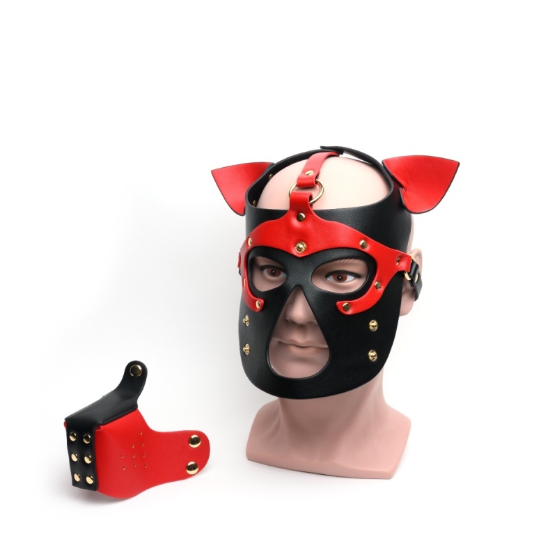 665 Bondage Pup Hood Black/Red 45983