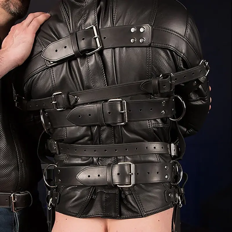 Leder Zwangsjacke Deluxe Mr S Leather, D-Ring-Halsband | Dark-Ink