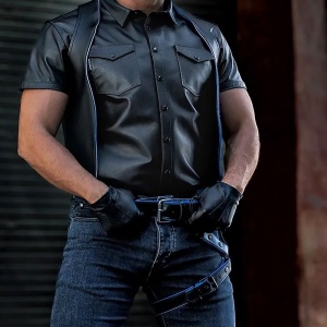 Leather Leg Harness Noir Bleu 46463