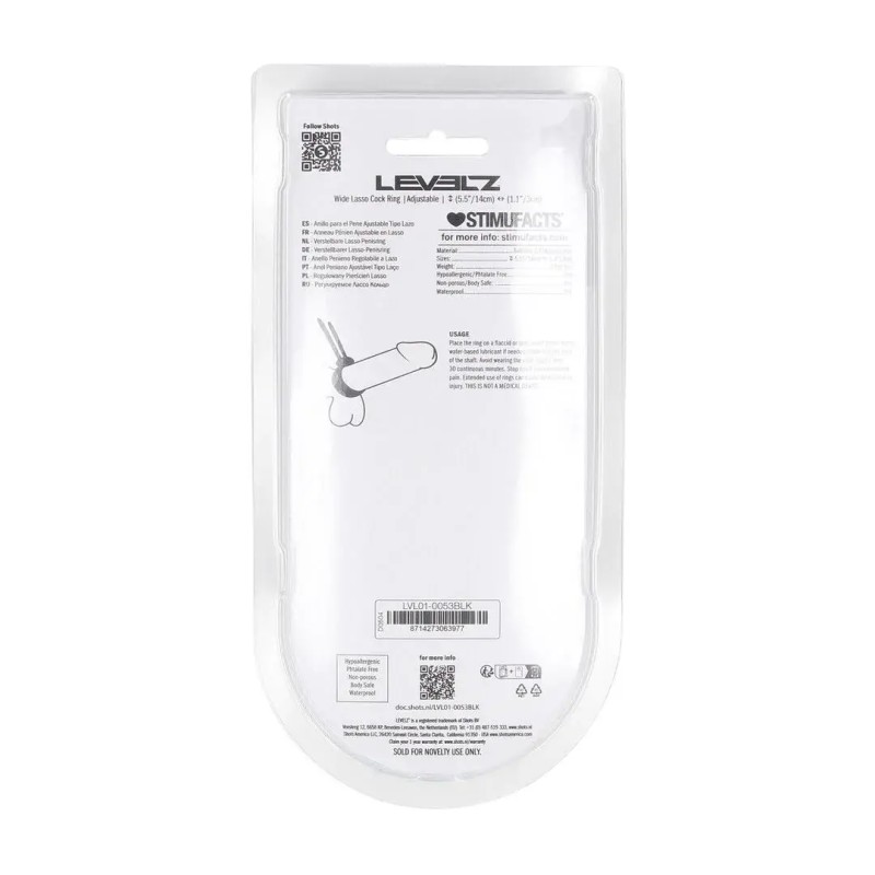 Wide adjustable silicone lasso cockring - 5mm - black